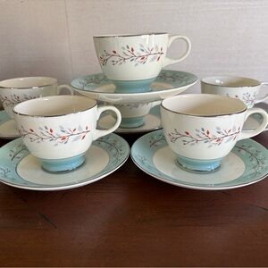 LYNNWOOD Century Service Co Platinum Trim Mid Century Cup and Saucer set of 6